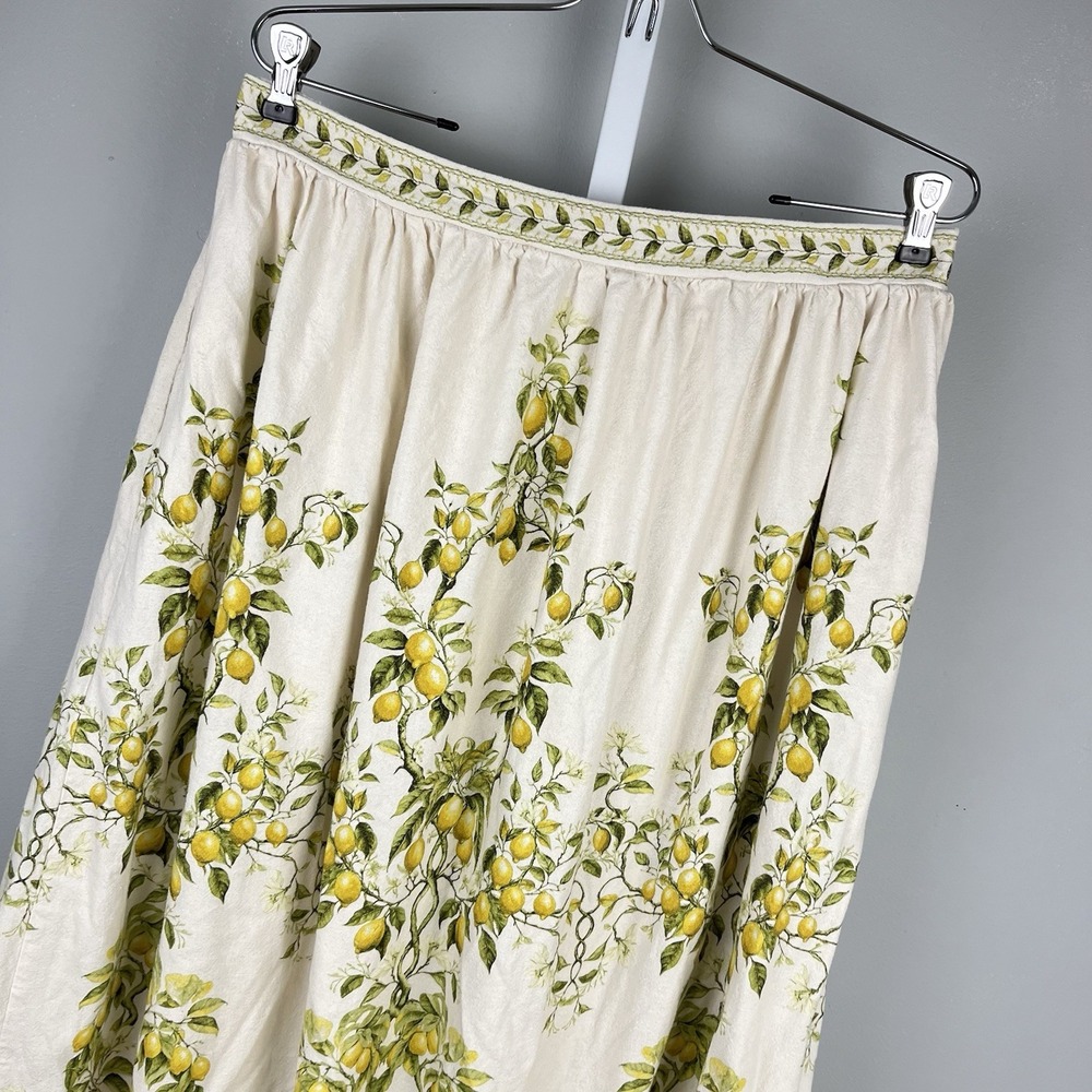 Max Studio Linen Blend Midi Skirt Womens XL Lemon Botanical Print Pull On